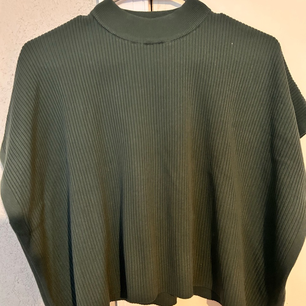 Forest Green Ribbed Knit Crop Sweater - Small